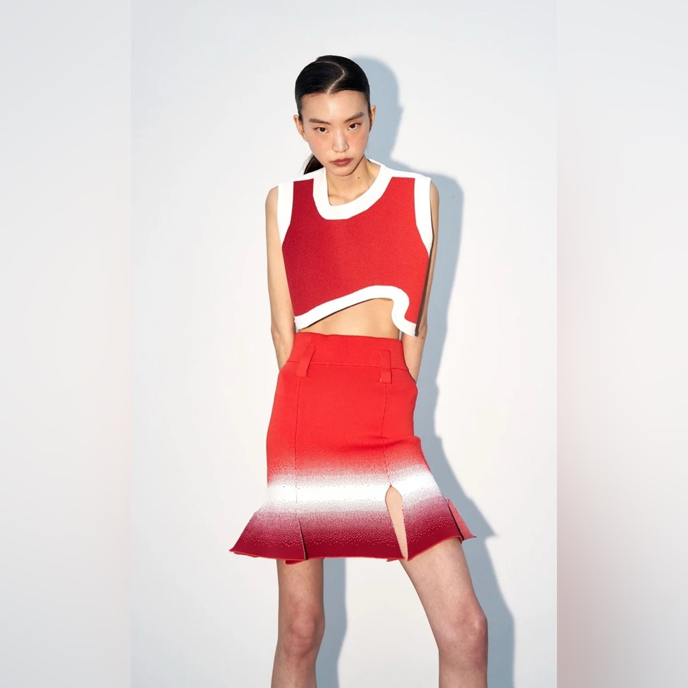 PH5 Red and White Cropped Tank & Skirt Set